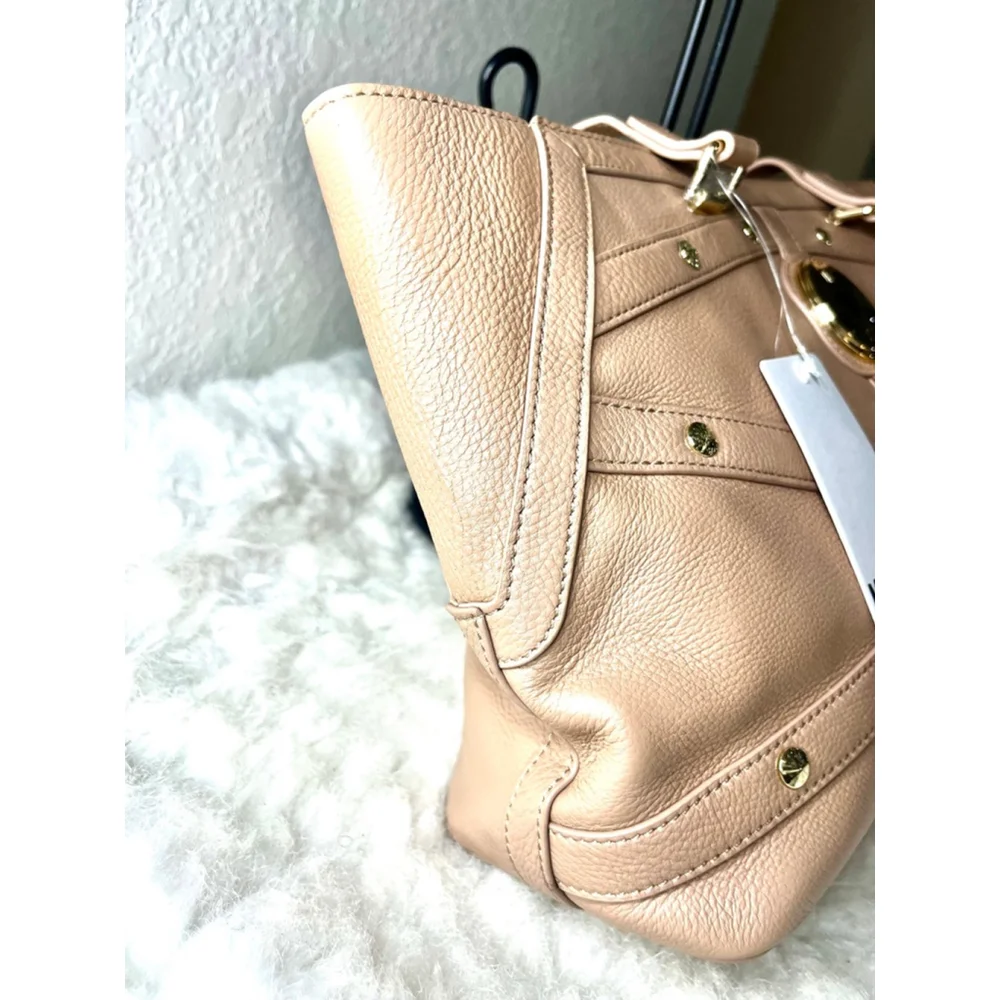NWT Love Moschino Borsa Leather Tan Tote Bag with studded details